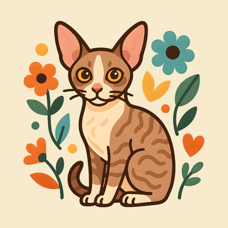 Chat Rex de Cornouailles parmi les fleurs