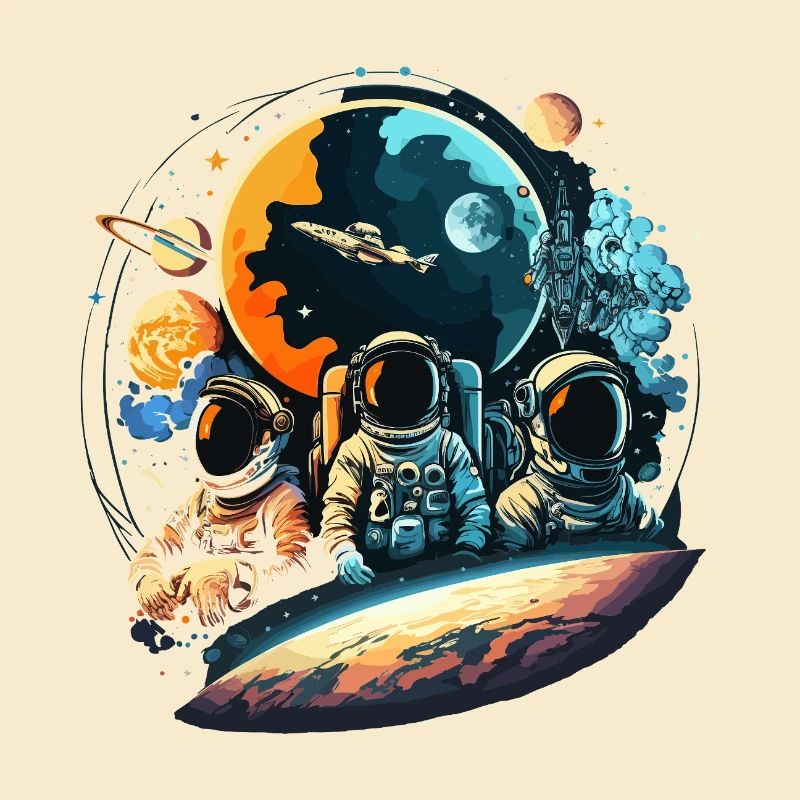 Astronauts in orbit planet view