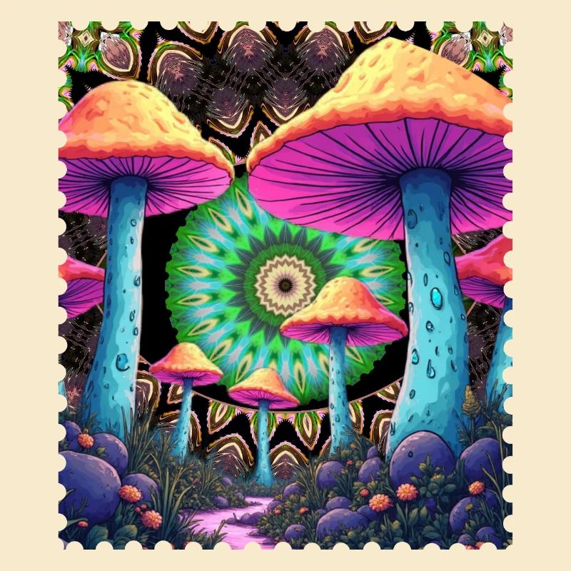 Champignons psychédéliques dans la forêt de mandala