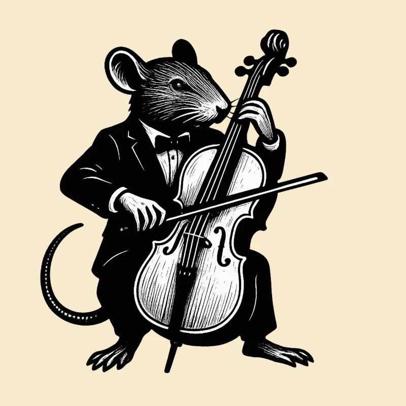 Mouse in tuxedo playing cello