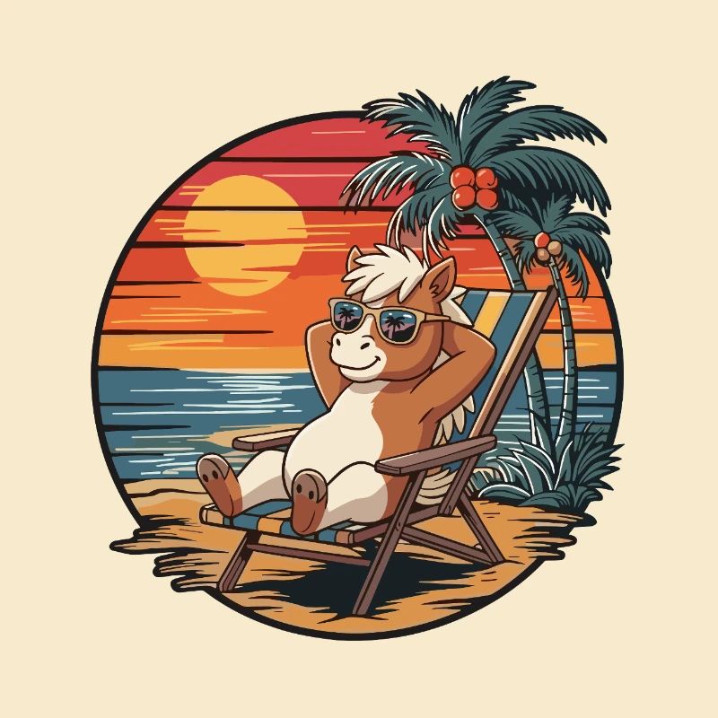 Funny Ponny on Beach Summer Vacation Sunset