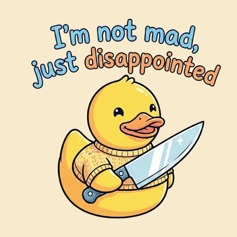 Disappointed duck with knife