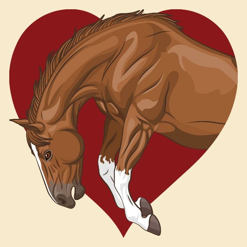 Ein Pferd, das in ein rotes Herz springt