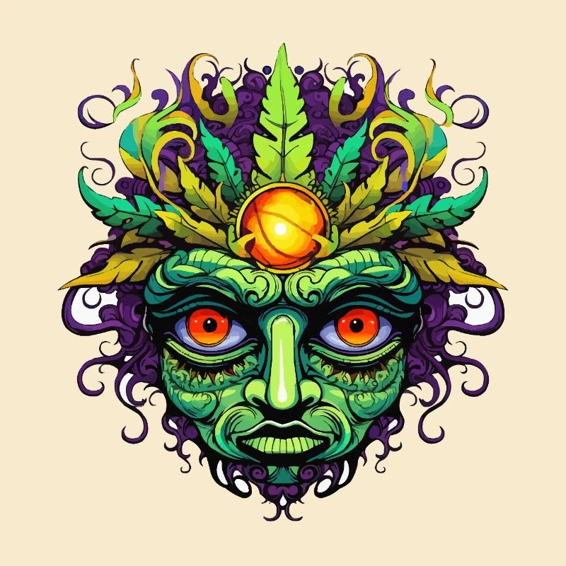 Masque psychédélique visage avec couronne de soleil