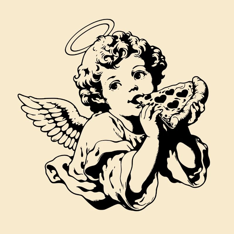 Pizza Engel – Cherub mit Pizzastück