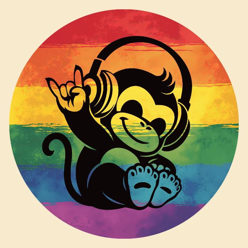 Regenbogen Affe – Kopfhörer Rockhandzeichen
