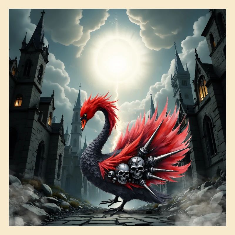 Gothic phoenix with skulls