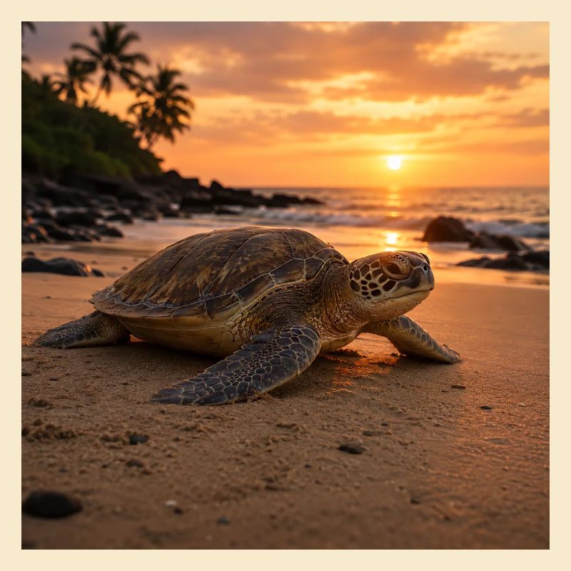 Sunset sea turtle