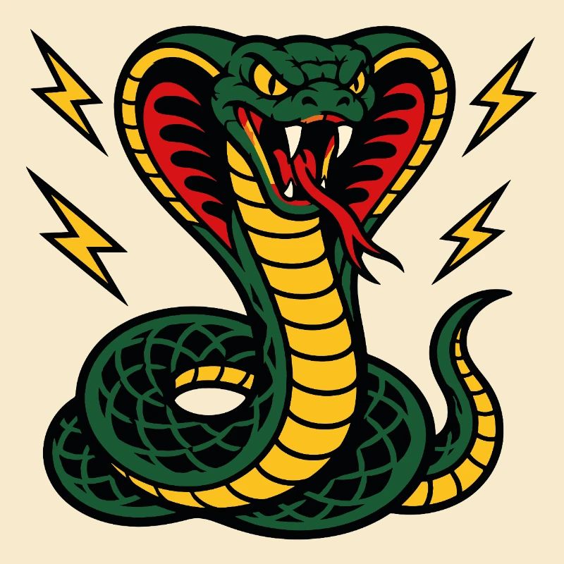 Cobra féroce avec éclairs style tattoo
