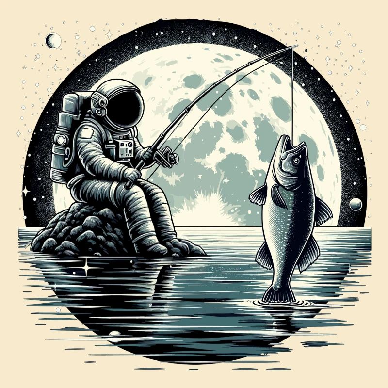 Astronaute pêche sur la Lune : conception spatiale