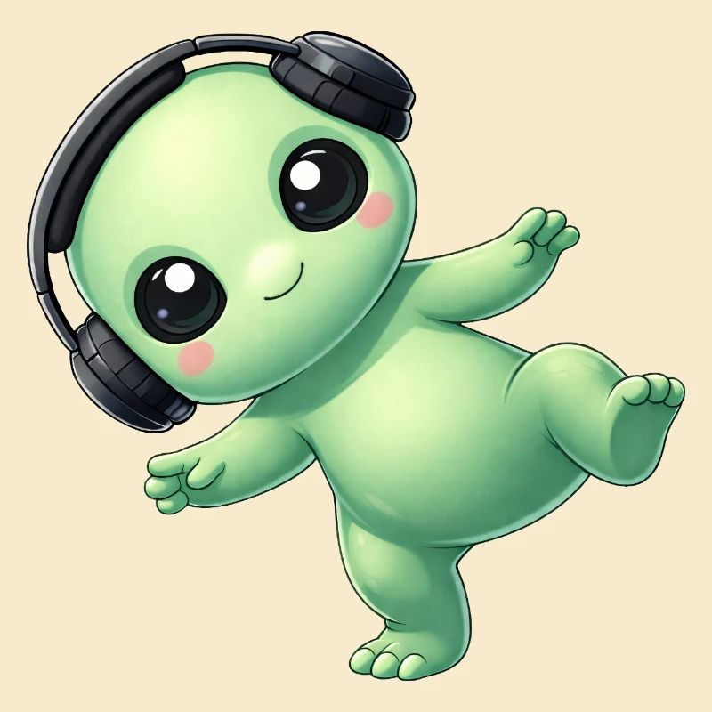 Außerirdischer Alien mit Kopfhörern Techno Tanzen
