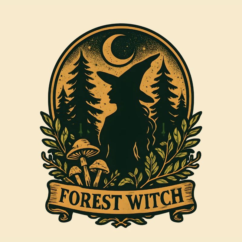 Forest witch silhouette in the moonlight