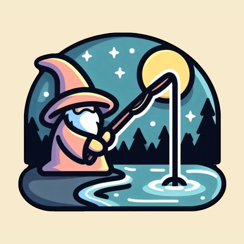 Sorcier lançant un sort de pêche - Jeu de mots amusant
