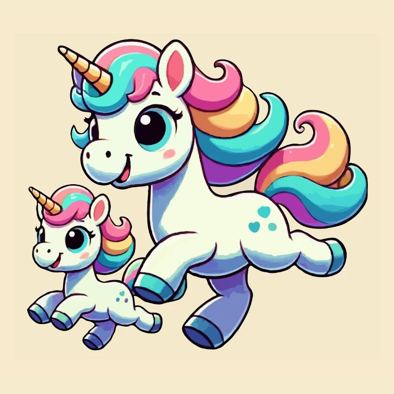 Einhorn-Mutter mit Kind
