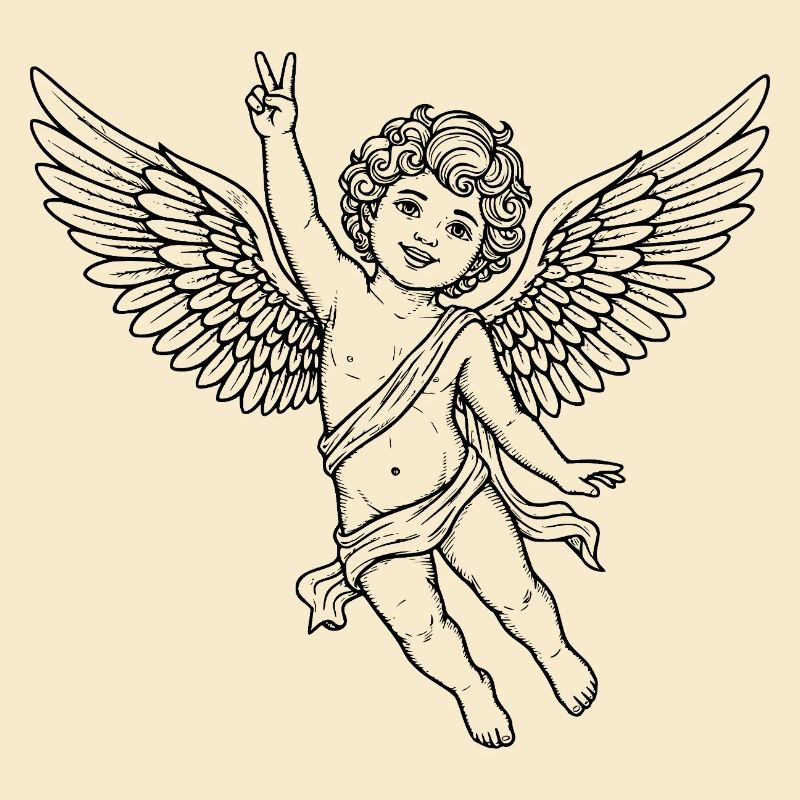 Fröhlicher Friedens-Engel mit Peace-Zeichen