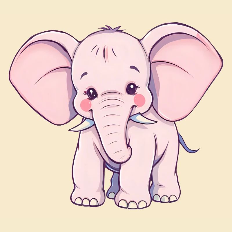 Éléphant rose ludique avec queue bleue