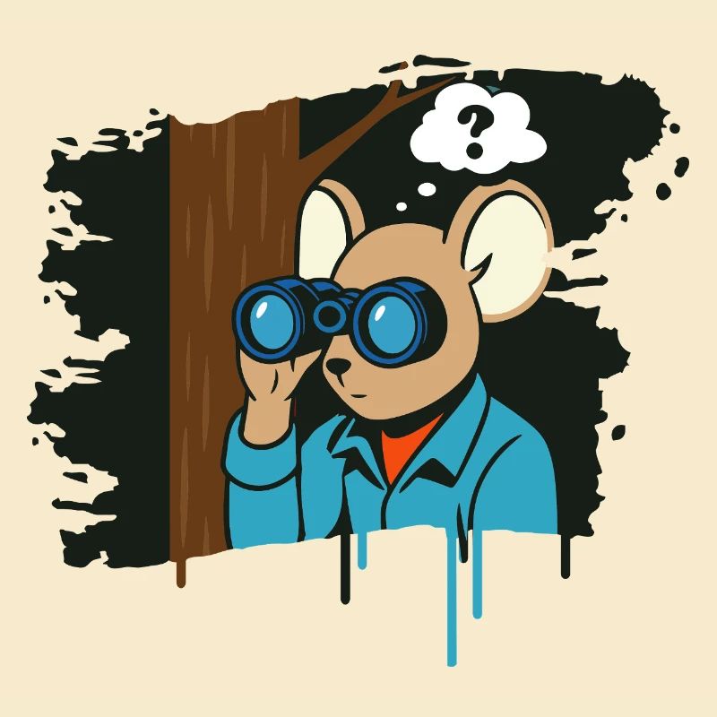 Curious mouse with binoculars in comic style