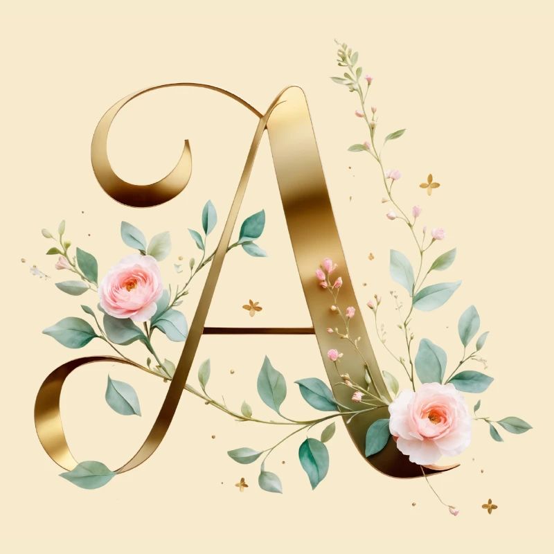 Lettre A Or et Roses - Initiale Florale