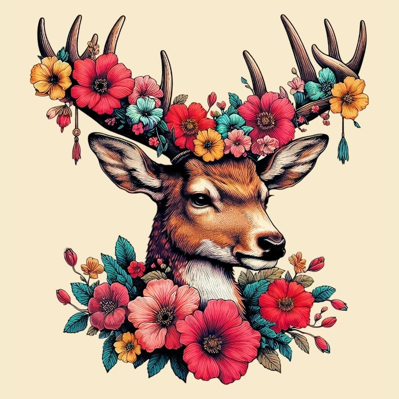 Cerf avec des fleurs