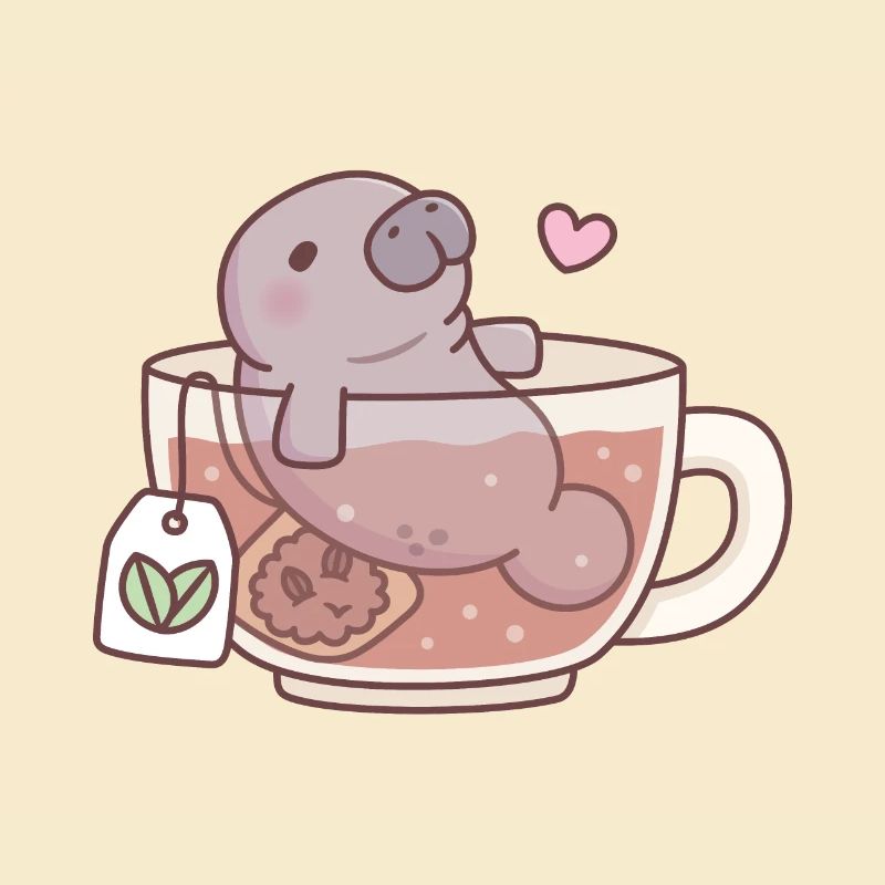 Funny Manatee Chilling In Tea Cup