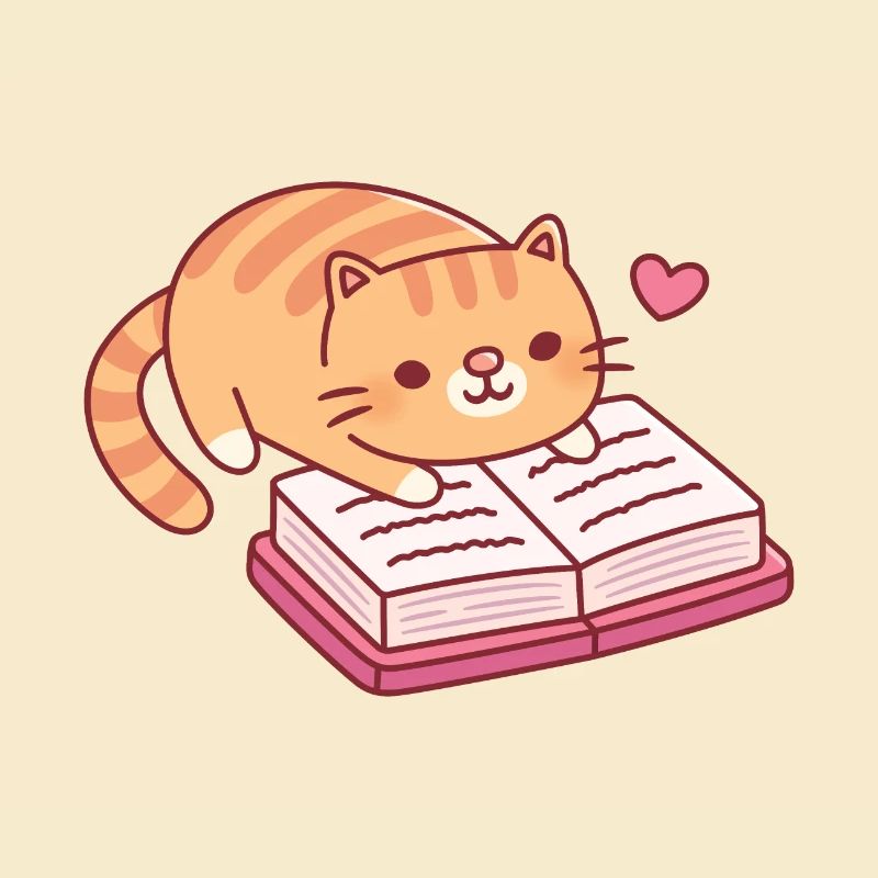 Süße getigerte Katze, die ein Buch liest