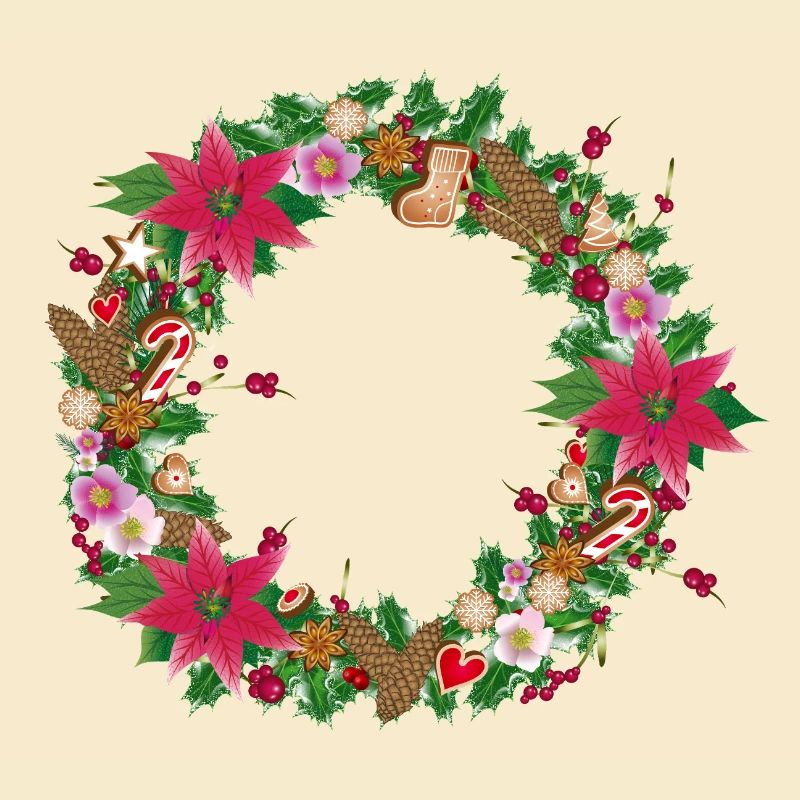 Üppig geschmückter Weihnachtskranz mit Deko