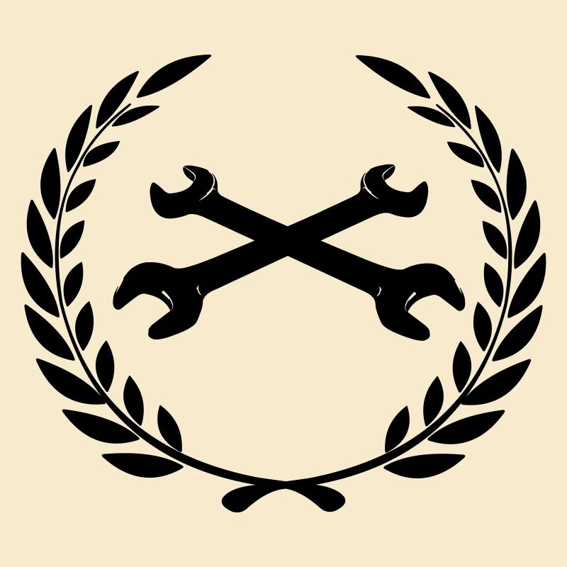 Wrenches logo for tinkerer in laurel wreath