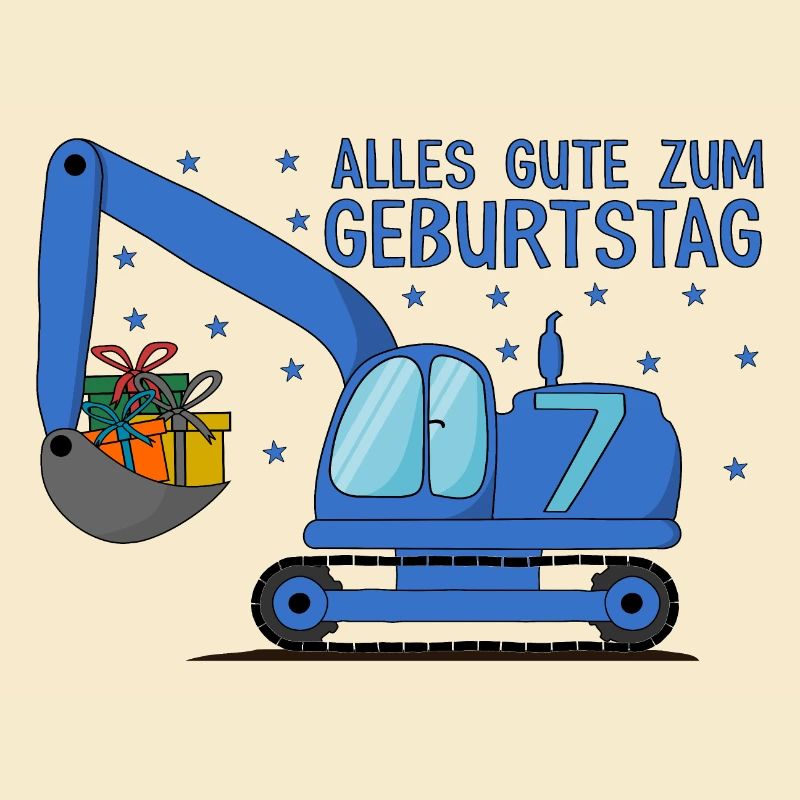 Bagger Kinder 7. Geburtstag Alles Gute Blau
