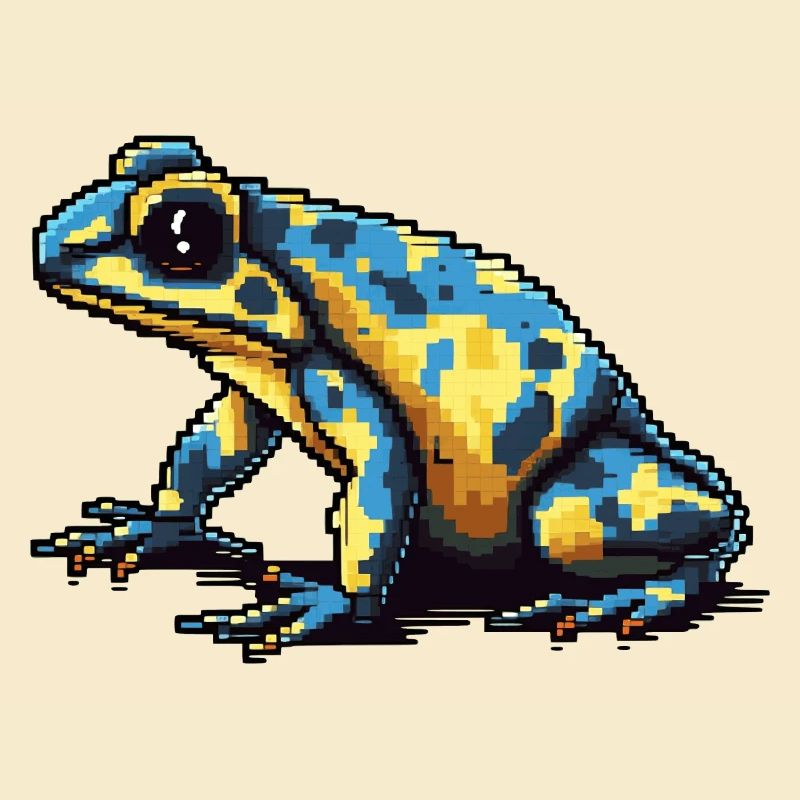 Colorful retro pixel poison dart frog in 8 bit
