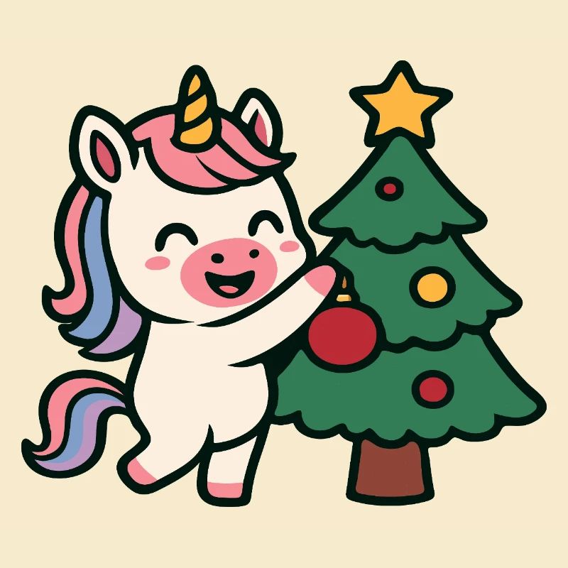 Cute Unicorn Decorating Christmas Tree