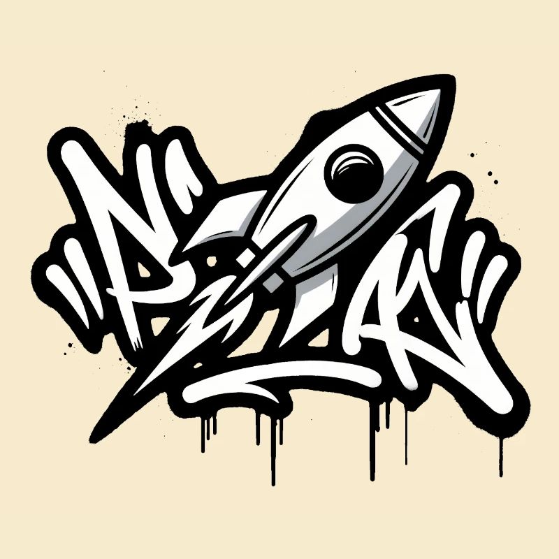 Fusée graffiti en noir et blanc