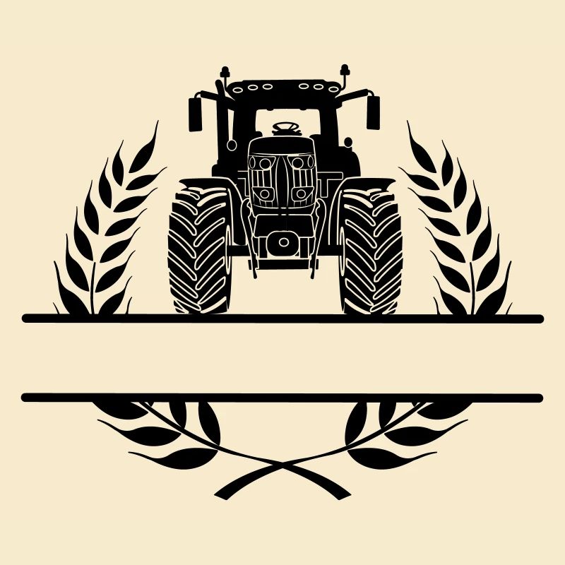 Traktor-Frontansicht im Lorbeerkranz