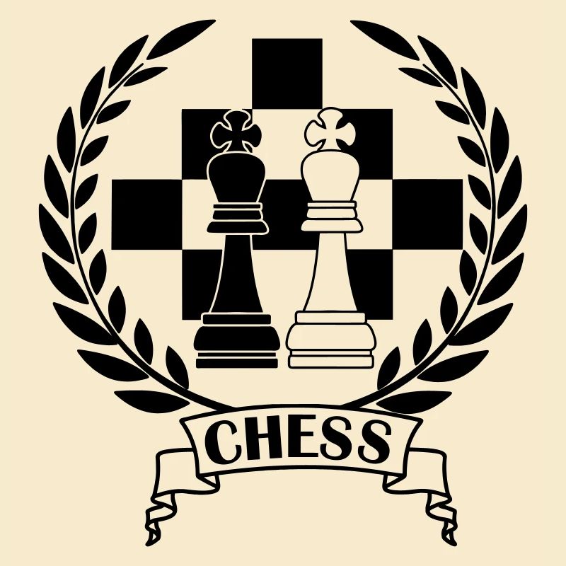 Schachfiguren im Lorbeerkranz mit Text CHESS