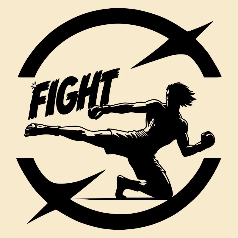 Cooles Kickboxer Emblem mit Fight Text