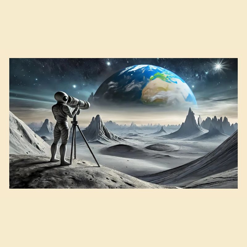 extraterrestre gris à la surface de la lune – observation de la terre