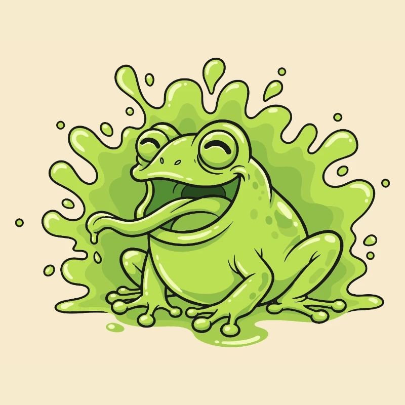 Grenouille joyeuse dans un éclaboussure de slime