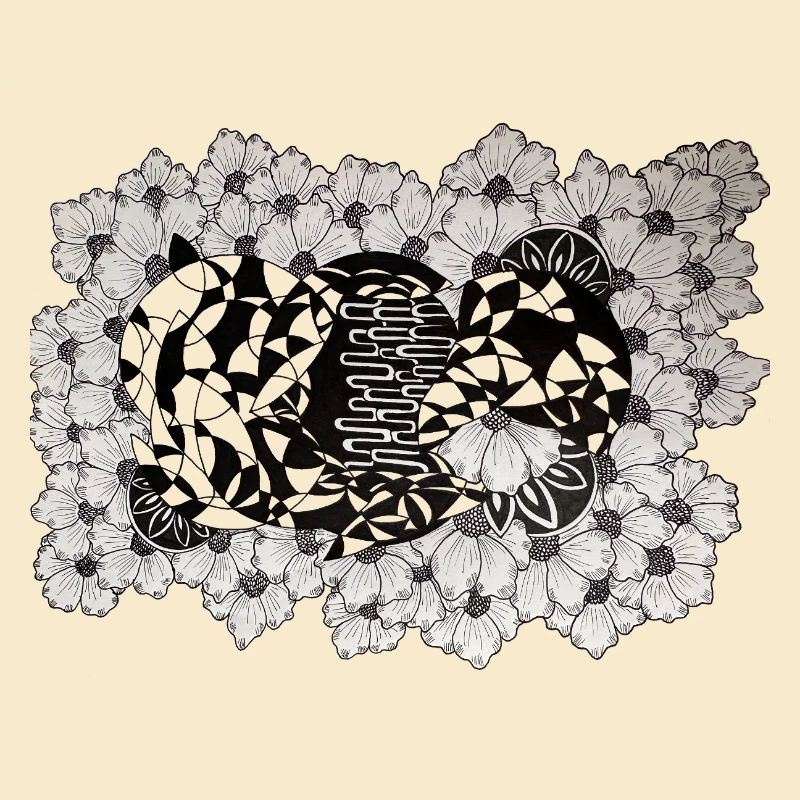Black Flower Lines Pattern