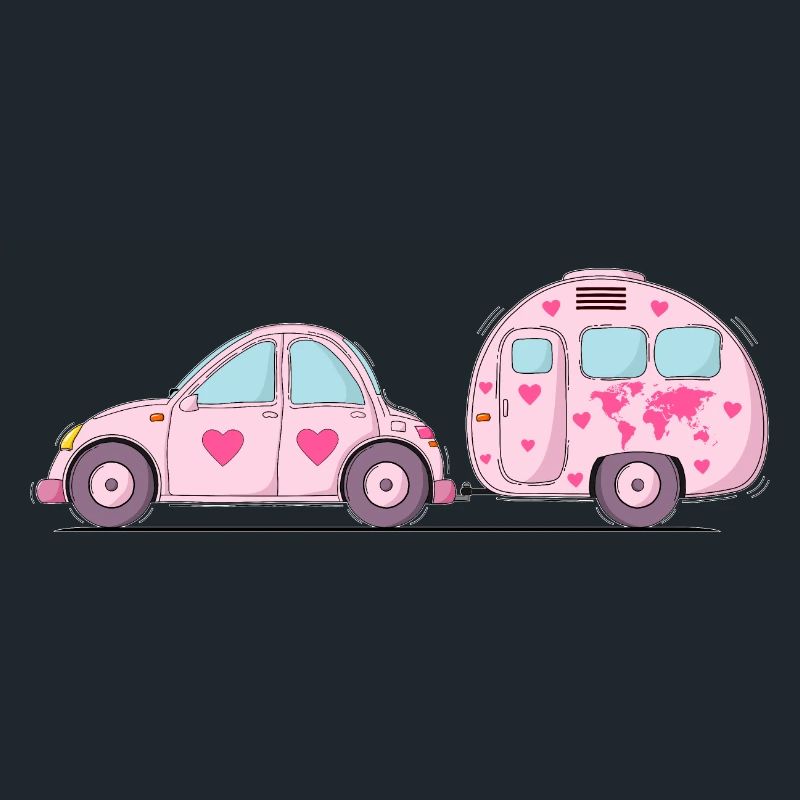Auto mit Wohnwagen Rosa Herz