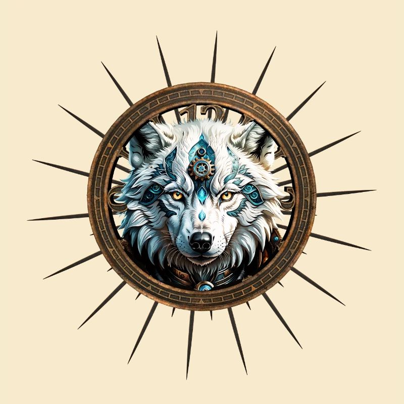 Awesome white steampunk wolf.