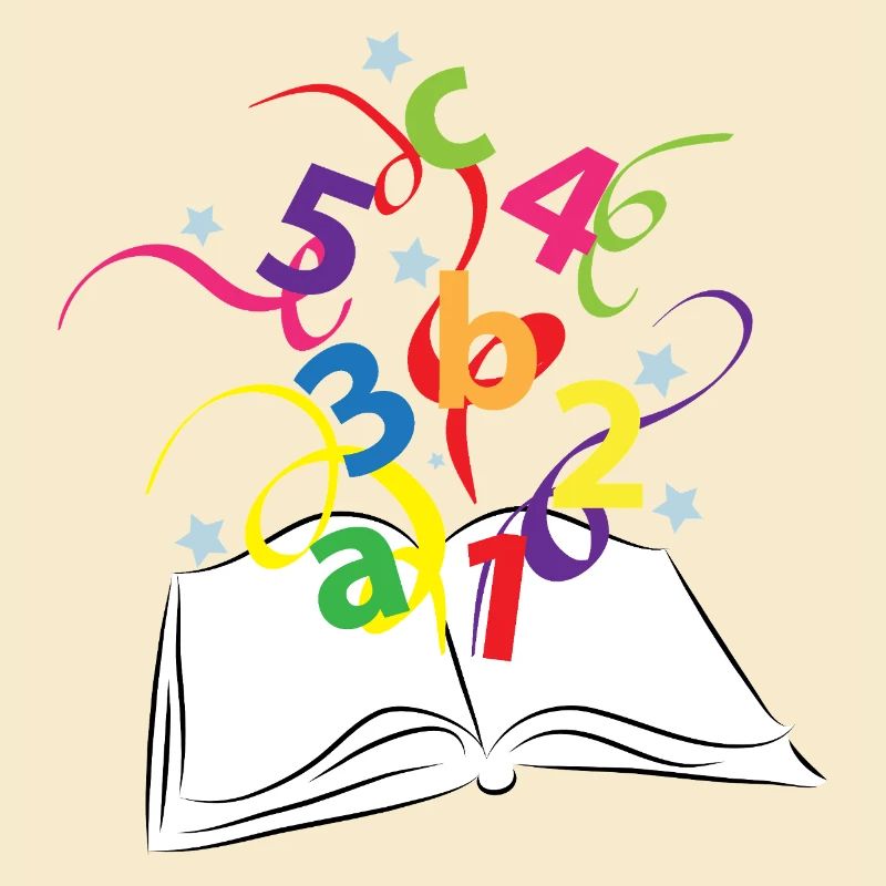 Buch mit bunten Buchstaben und Zahlen