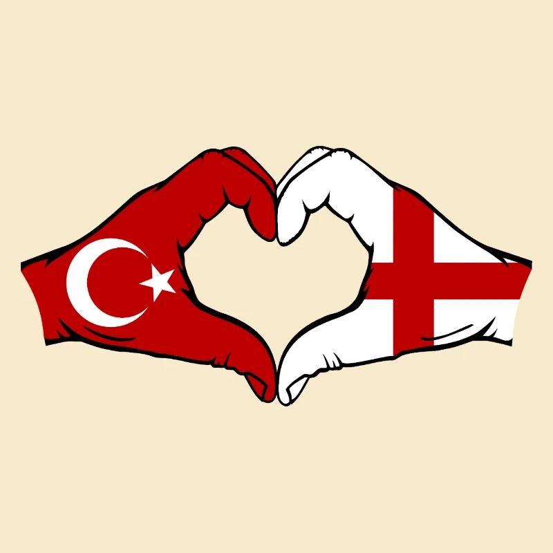 Turquie Angleterre Drapeau Mains Coeur Forme