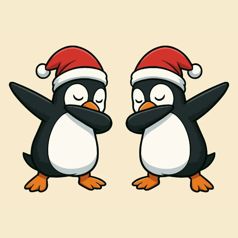 Deux manchots en train de s’asperger en look de Noël