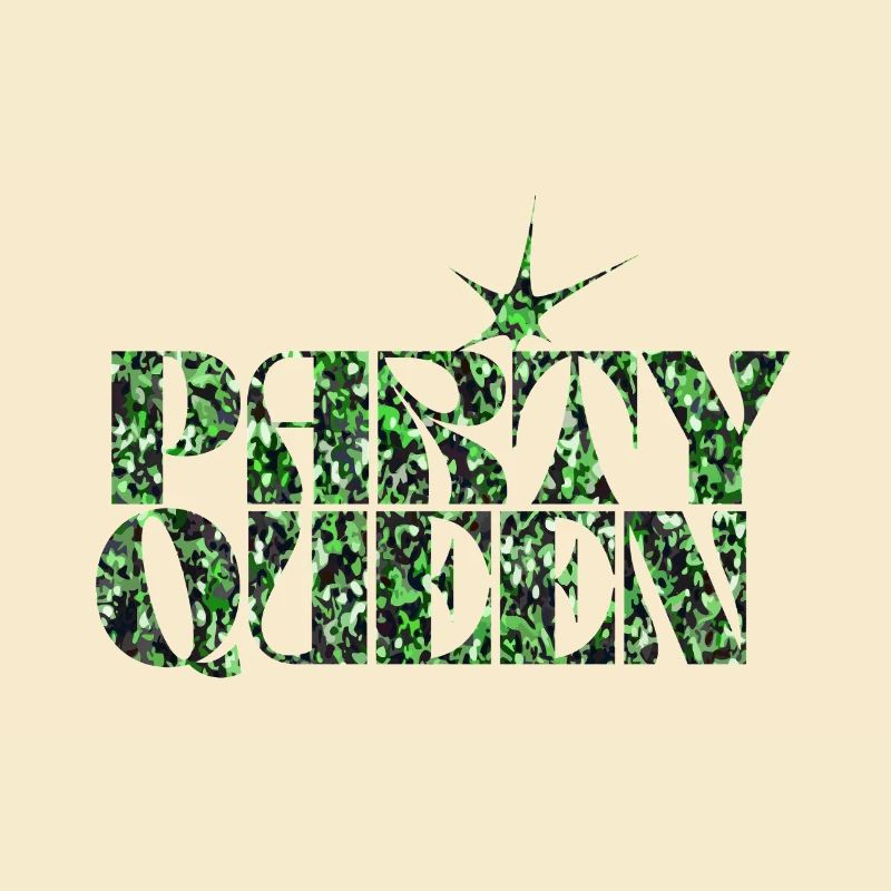 Party Queen Green Glitter Typography