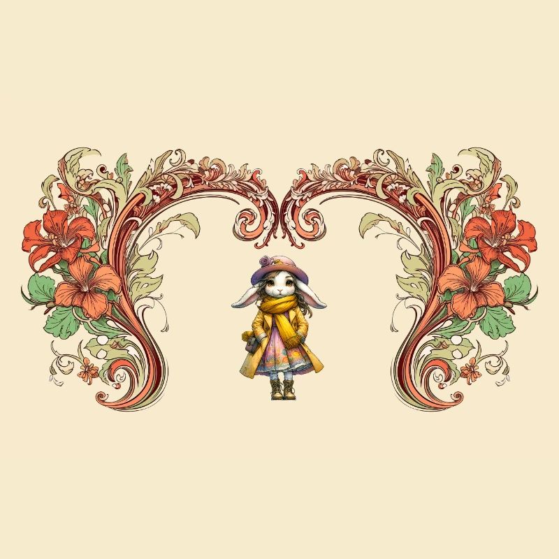 Cadre de fleurs en forme de cœur - Petit lapin mignon