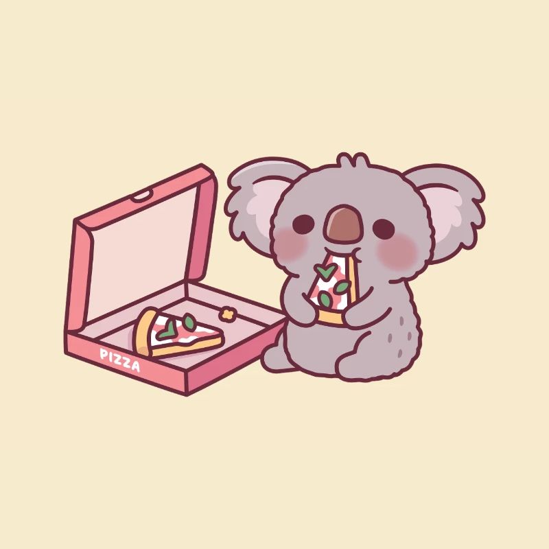 Mignon Koala Ours Mangeant Pizza
