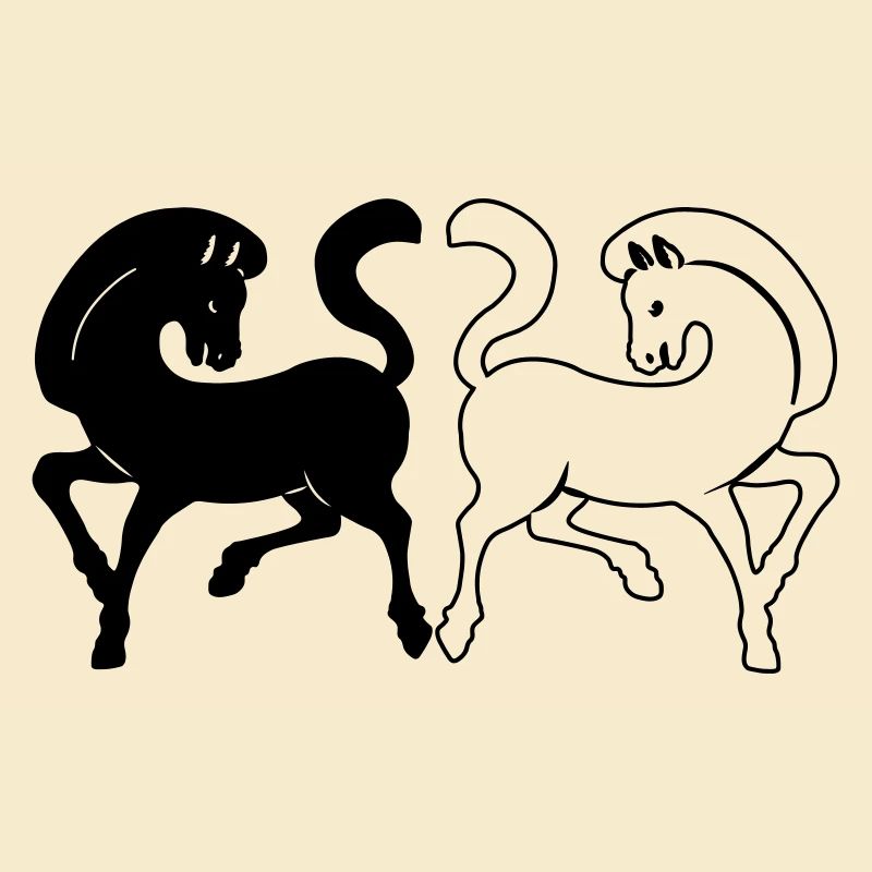 Zwei Pferde schwarz und weiß oder transparent