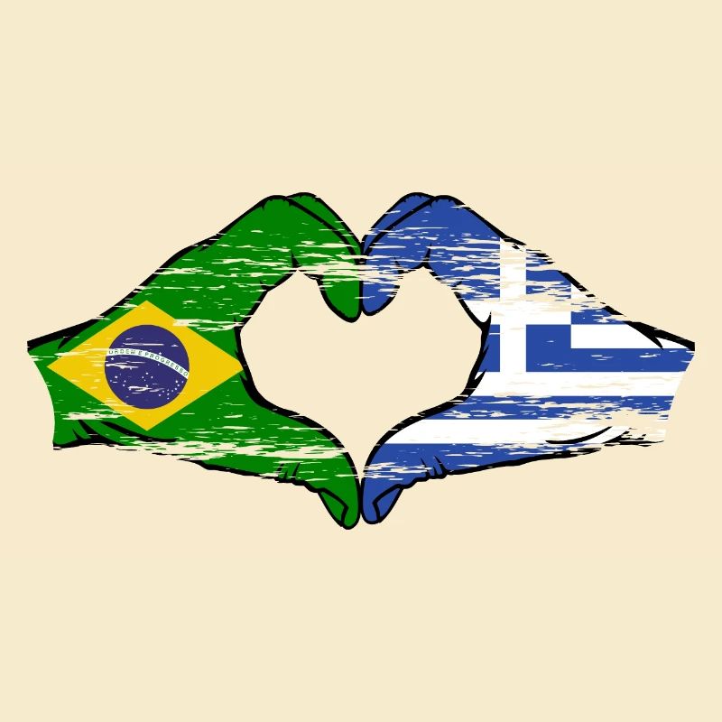 Brésil Grèce Drapeau Mains Coeur Forme Utilisé