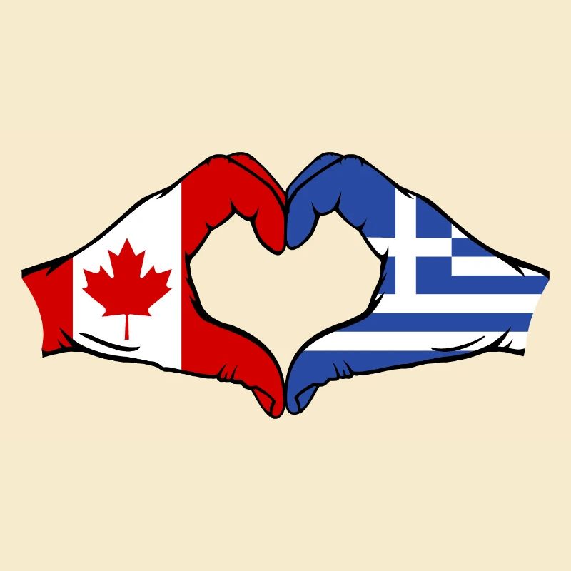 Mains de drapeau du Canada Grèce en forme de coeur