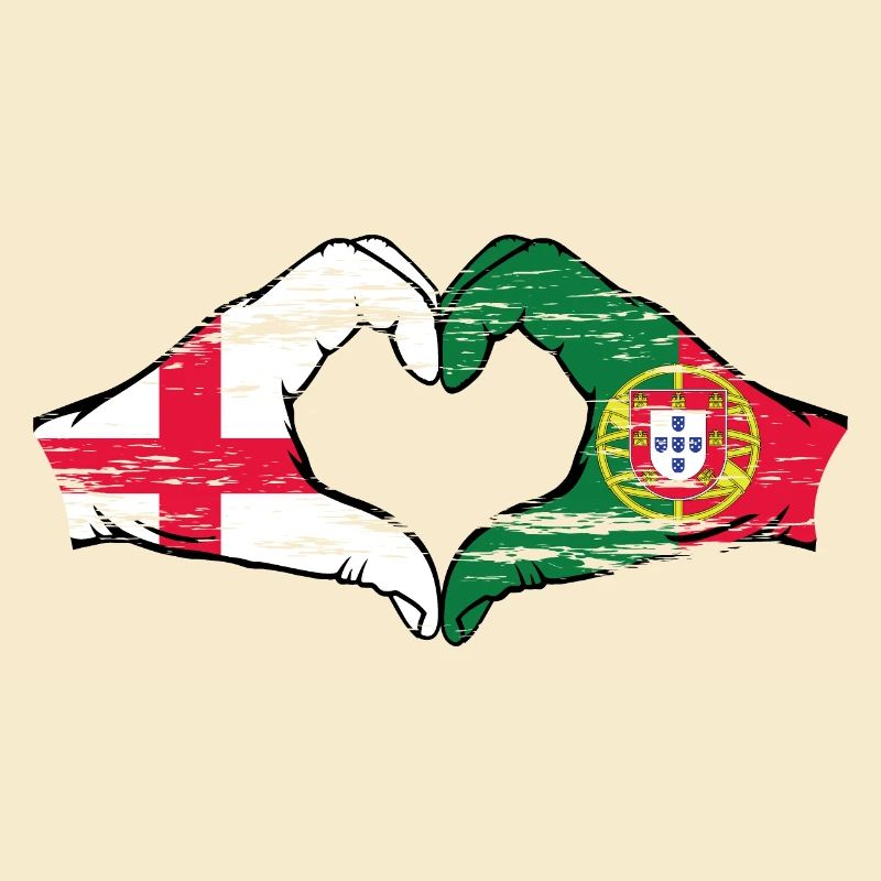 Angleterre Portugal Drapeau Mains Coeur Forme Utilisé