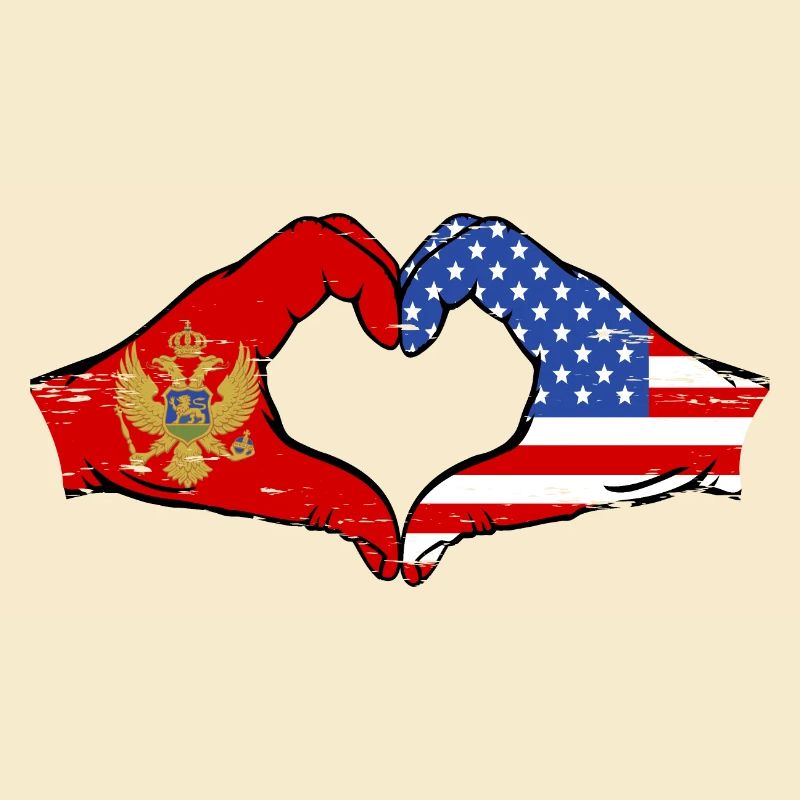 Monténégro Drapeau des États-Unis mains forme de coeur utilisé